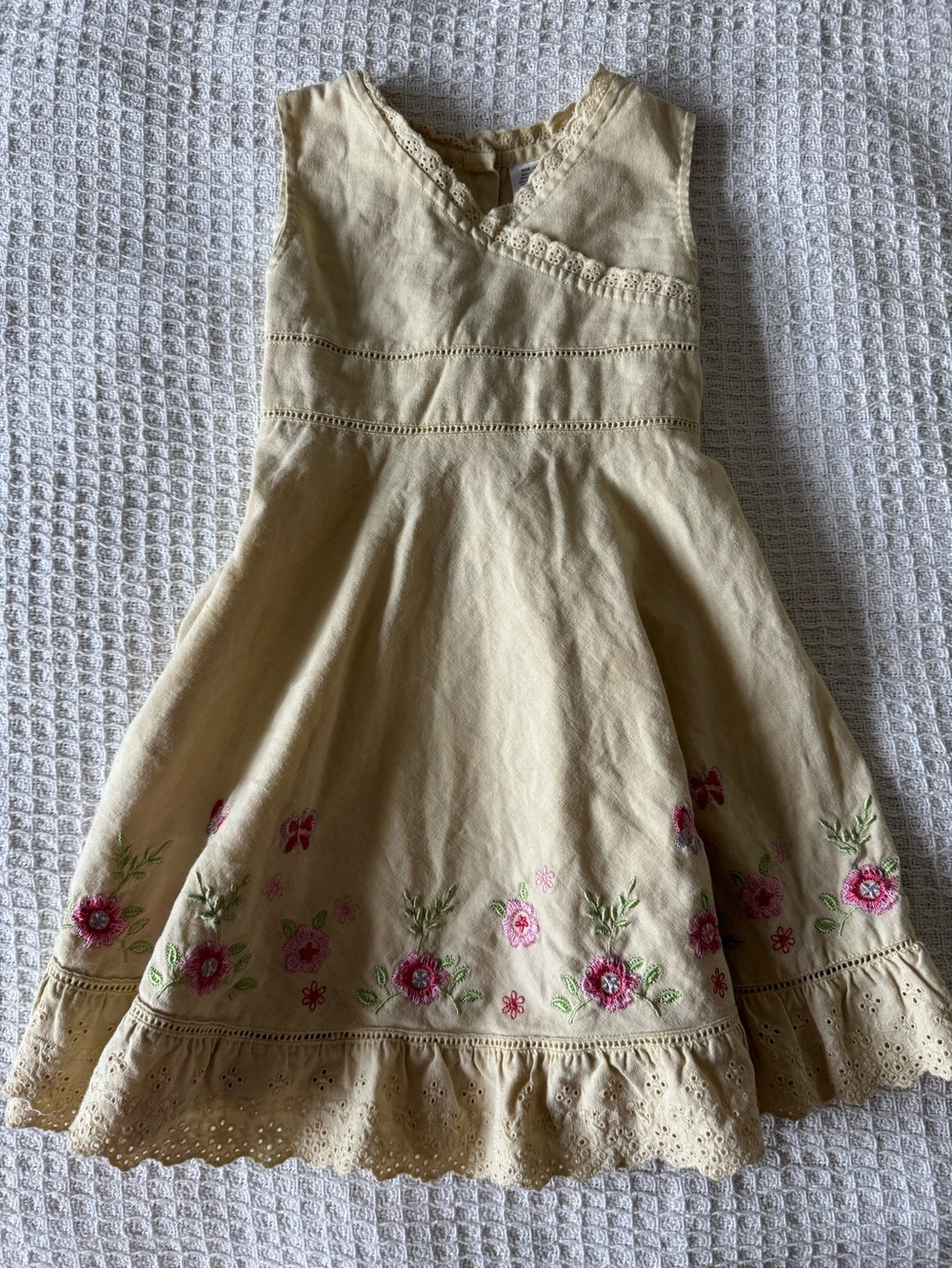 Girls Yellow Floral Embroidered Sundress 100% natural fibers